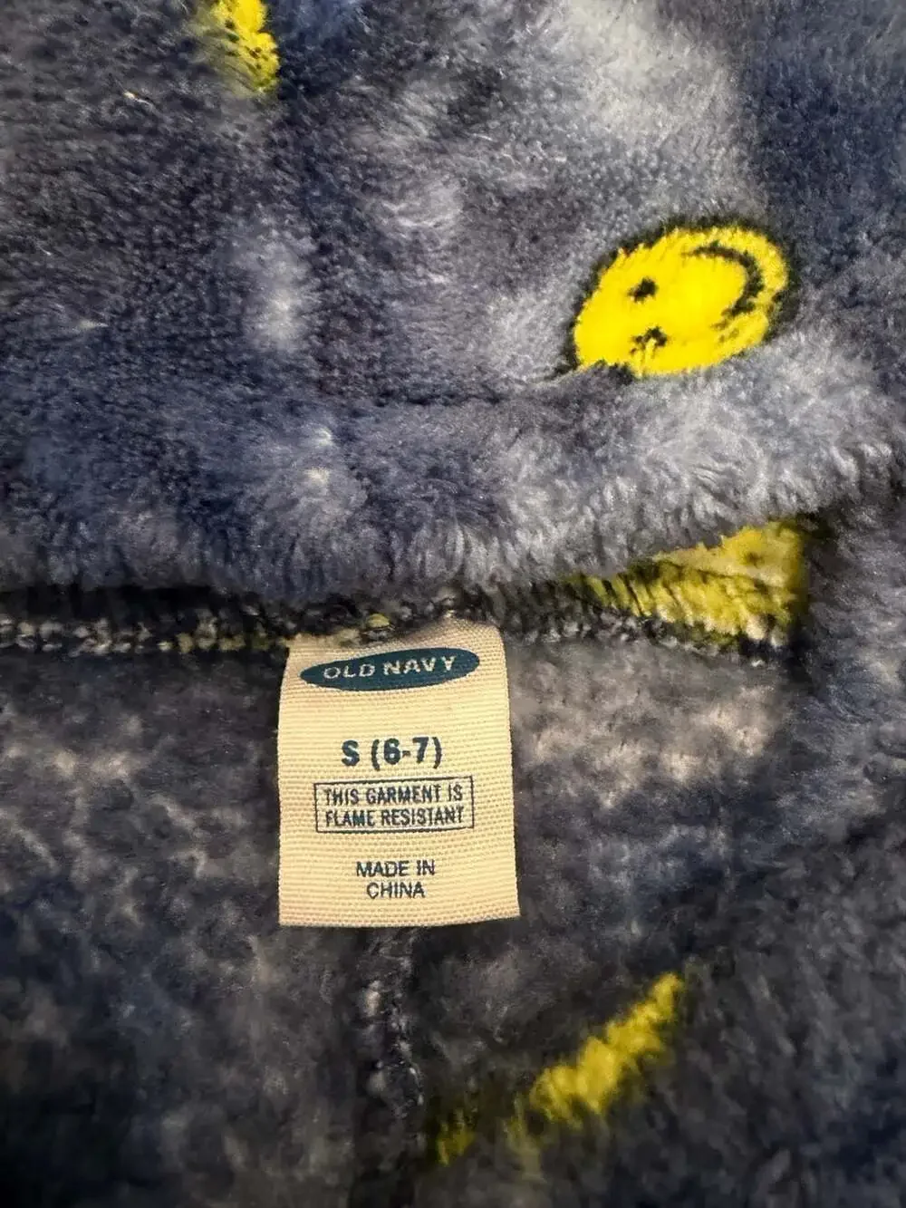 Old Navy Blue Yellow Smiley Face Fleece Hooded One Piece Pajamas Size S 6-7